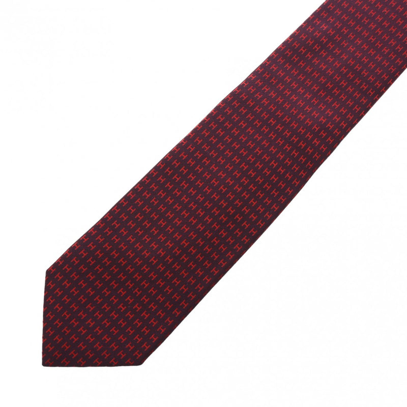 HERMES エルメス ファソネ H ボルドー メンズ シルク100％ ネクタイ ABランク 中古 銀蔵