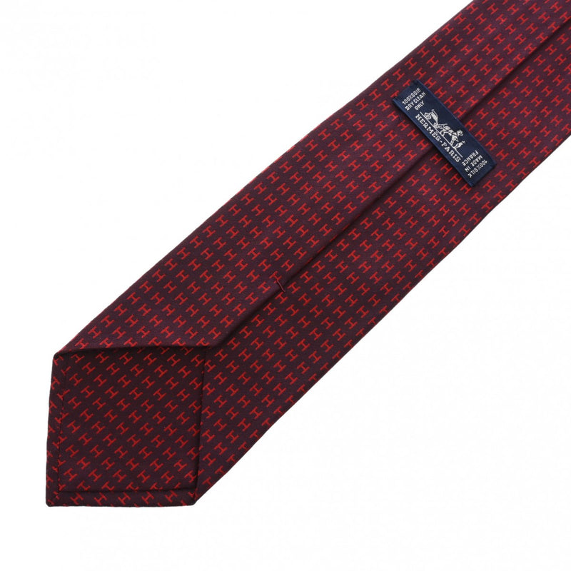 HERMES エルメス ファソネ H ボルドー メンズ シルク100％ ネクタイ ABランク 中古 銀蔵