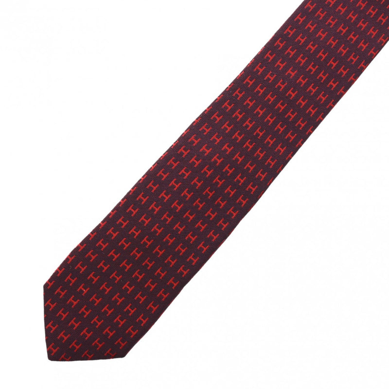 HERMES エルメス ファソネ H ボルドー メンズ シルク100％ ネクタイ ABランク 中古 銀蔵