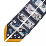 HERMES エルメス ツイリー HERMES STORY 新タグ ネイビー/イエロー レディース シルク100％ スカーフ 新同 中古 銀蔵