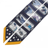 HERMES エルメス ツイリー HERMES STORY 新タグ ネイビー/イエロー レディース シルク100％ スカーフ 新同 中古 銀蔵