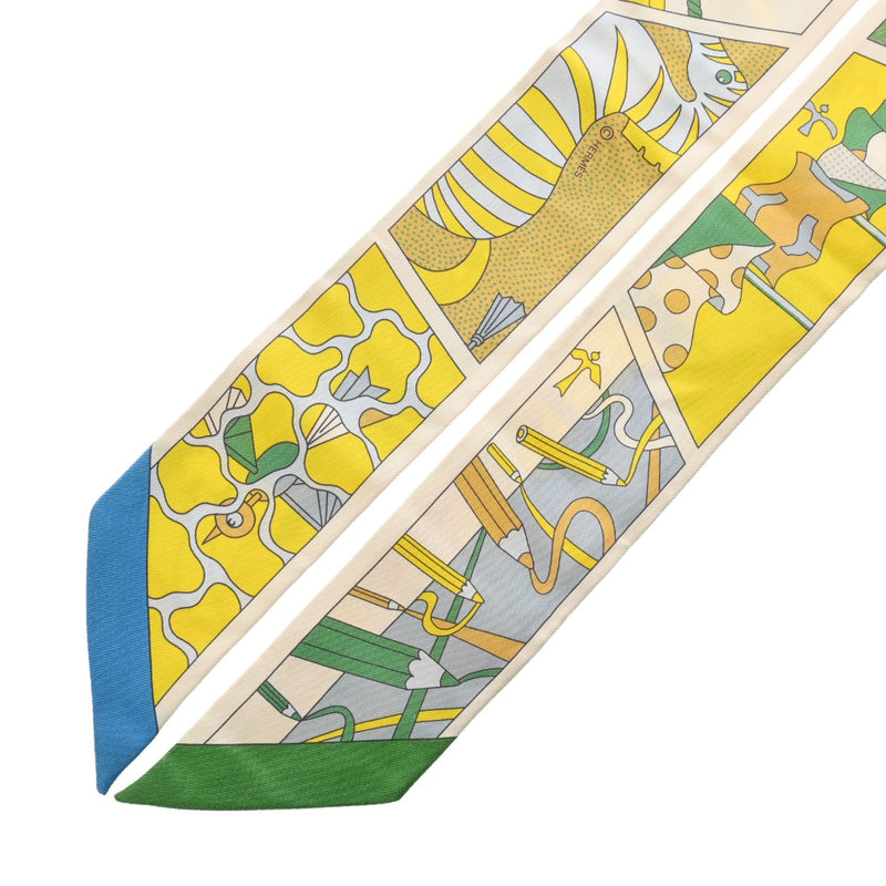 HERMES エルメス ツイリー FACTORY SUITE 新タグ イエロー/グリーン レディース シルク100％ スカーフ ABランク 中古 銀蔵