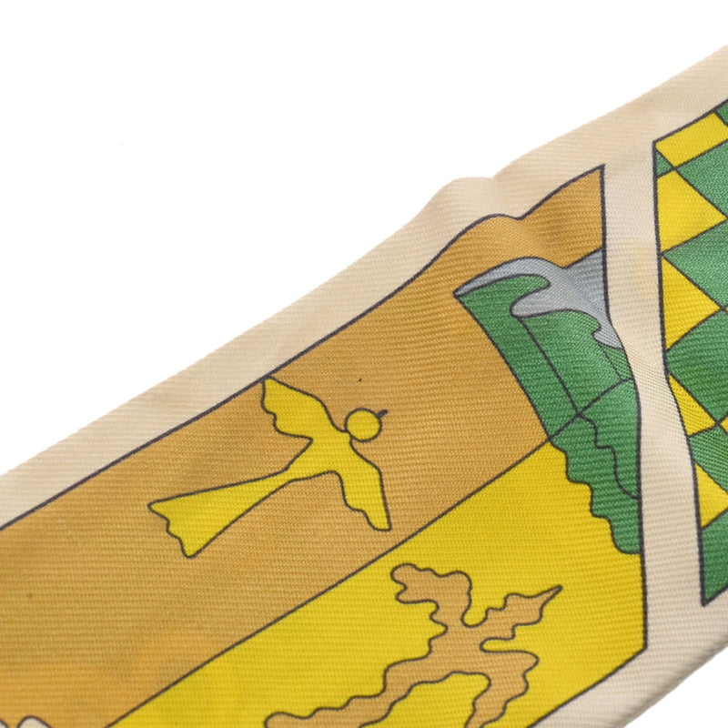 HERMES エルメス ツイリー FACTORY SUITE 新タグ イエロー/グリーン レディース シルク100％ スカーフ ABランク 中古 銀蔵