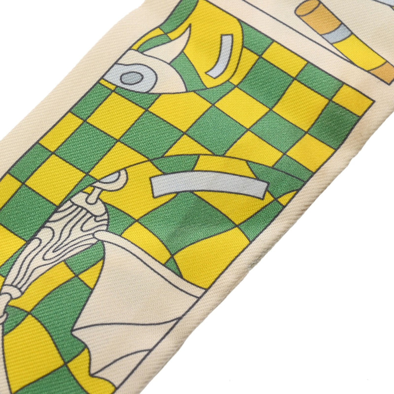 HERMES エルメス ツイリー FACTORY SUITE 新タグ イエロー/グリーン レディース シルク100％ スカーフ ABランク 中古 銀蔵