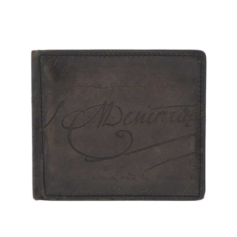 BERLUTI ベルルッティ カリグラフィ マネークリップ付札入れ ブラウン メンズ レザー 二つ折り財布 ABランク 中古 銀蔵