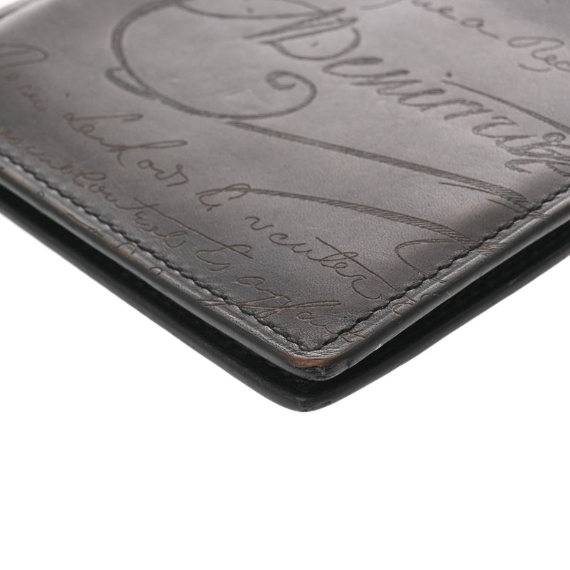 BERLUTI ベルルッティ カリグラフィ マネークリップ付札入れ ブラウン メンズ レザー 二つ折り財布 ABランク 中古 銀蔵