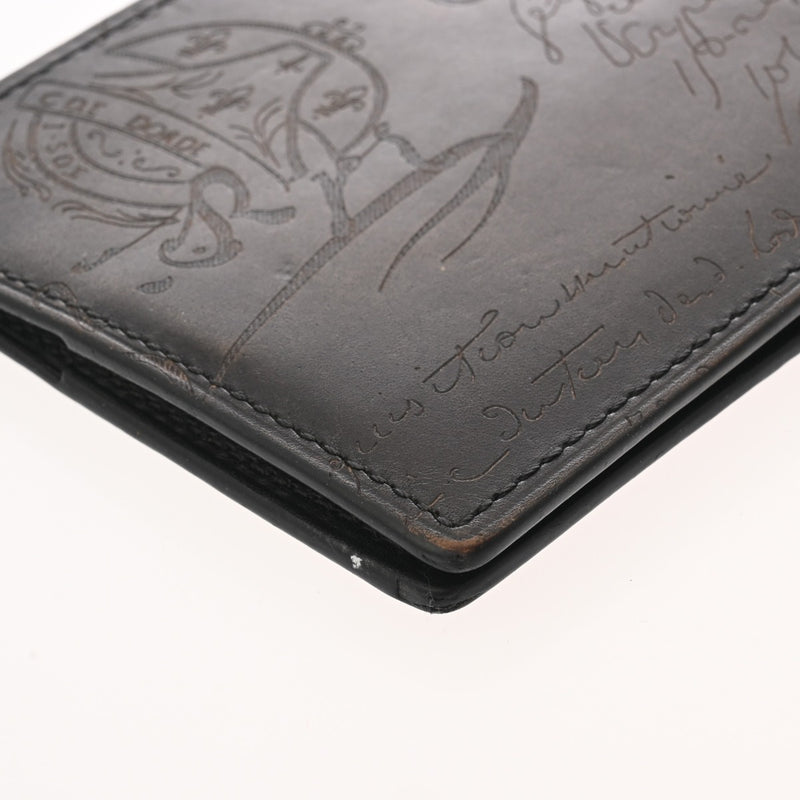 BERLUTI ベルルッティ カリグラフィ マネークリップ付札入れ ブラウン メンズ レザー 二つ折り財布 ABランク 中古 銀蔵