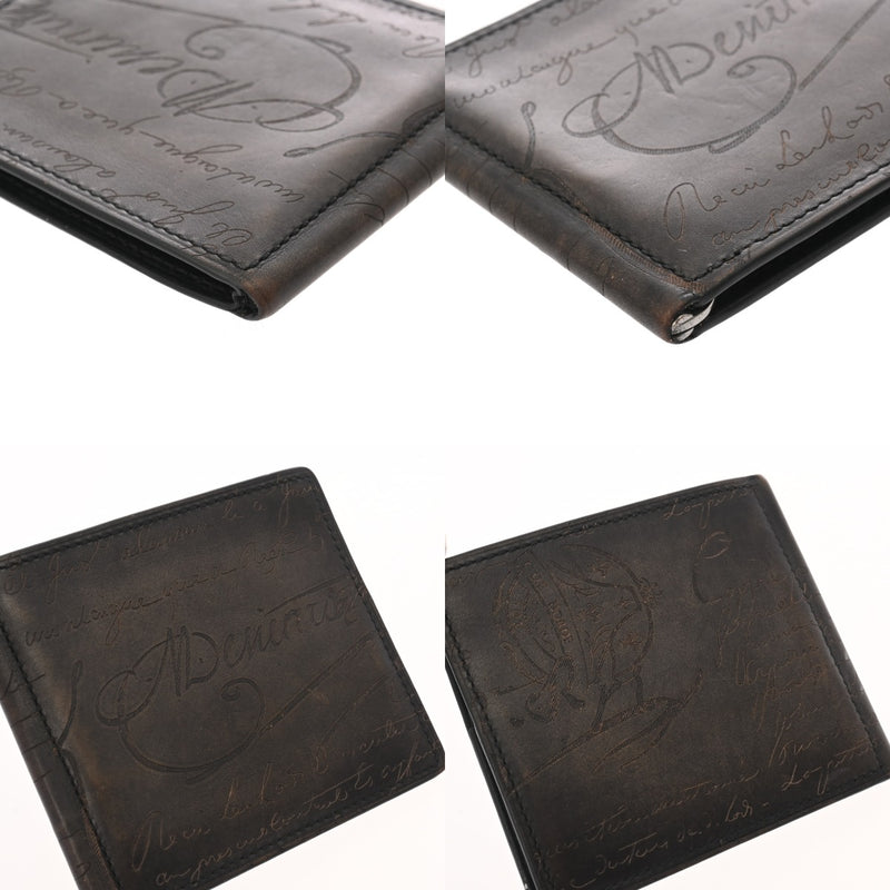 BERLUTI ベルルッティ カリグラフィ マネークリップ付札入れ ブラウン メンズ レザー 二つ折り財布 ABランク 中古 銀蔵