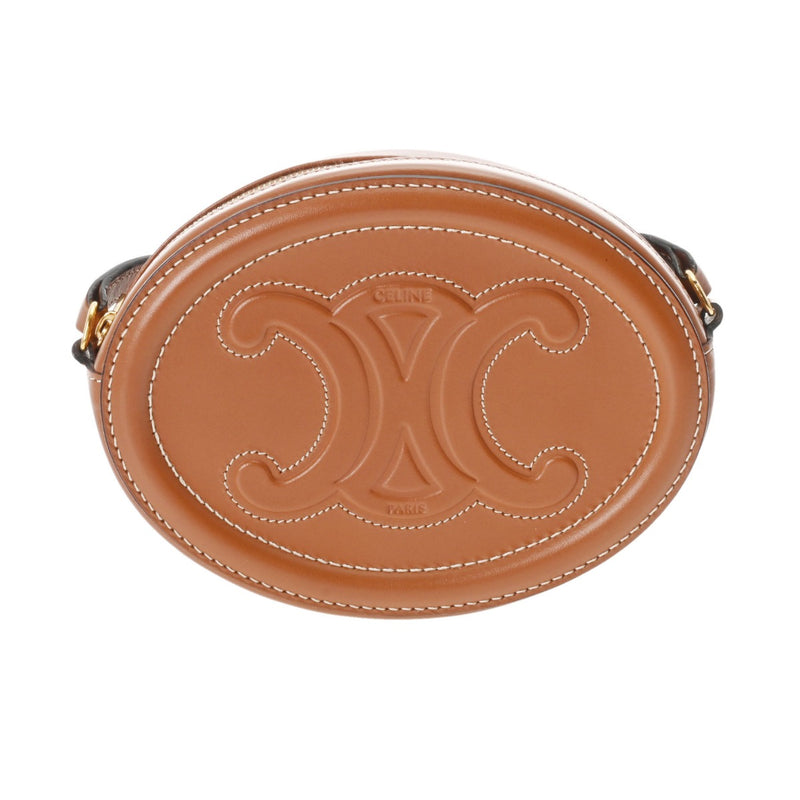 CELINE セリーヌ オーバルパース キュイルトリオンフ タン ブラウン 10I703DPQ レディース レザー ショルダーバッグ ABランク 中古 銀蔵