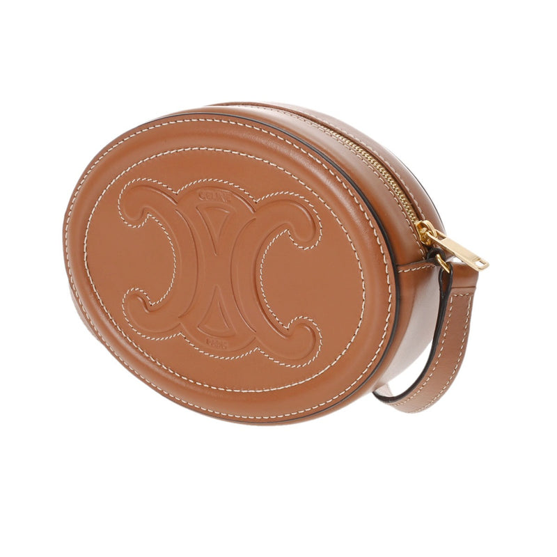 CELINE セリーヌ オーバルパース キュイルトリオンフ タン ブラウン 10I703DPQ レディース レザー ショルダーバッグ ABランク 中古 銀蔵