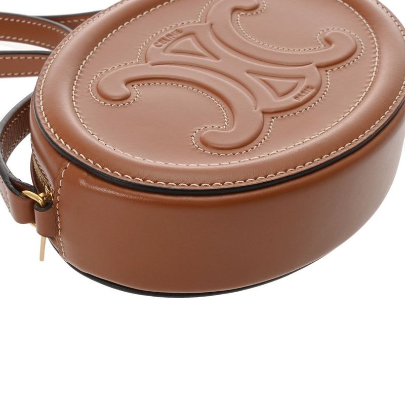 CELINE セリーヌ オーバルパース キュイルトリオンフ タン ブラウン 10I703DPQ レディース レザー ショルダーバッグ ABランク 中古 銀蔵