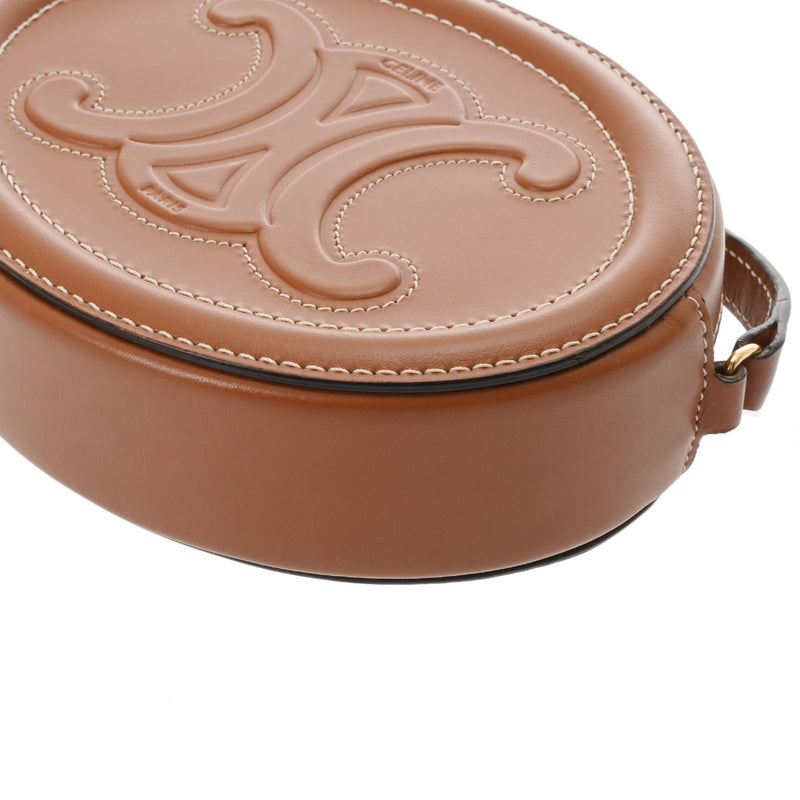 CELINE セリーヌ オーバルパース キュイルトリオンフ タン ブラウン 10I703DPQ レディース レザー ショルダーバッグ ABランク 中古 銀蔵