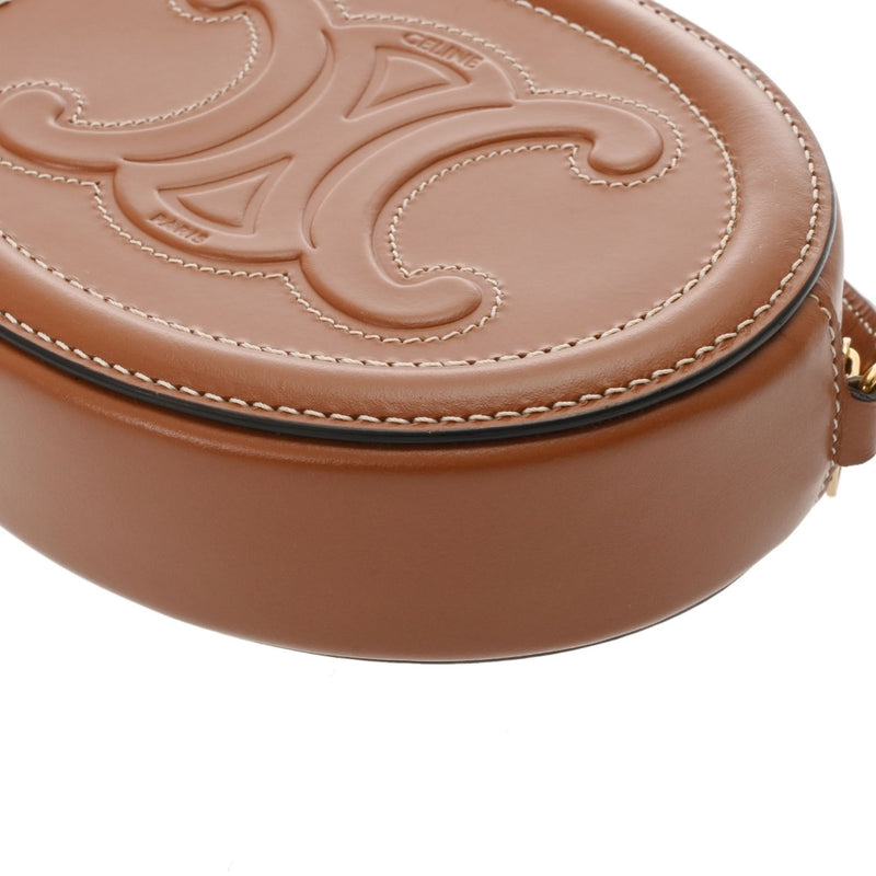 CELINE セリーヌ オーバルパース キュイルトリオンフ タン ブラウン 10I703DPQ レディース レザー ショルダーバッグ ABランク 中古 銀蔵