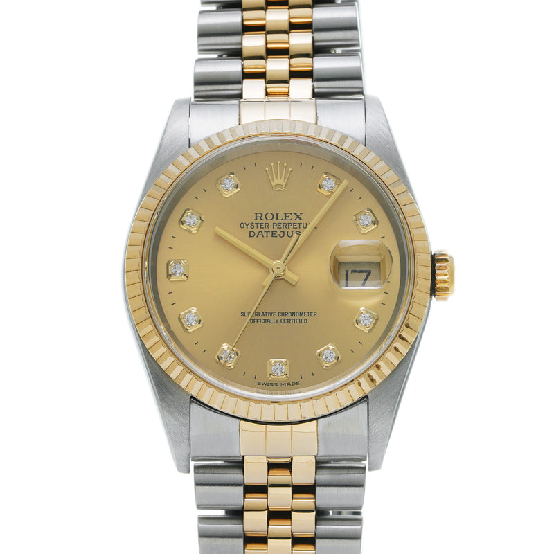 ロレックス デイトジャスト 10Pダイヤ 16233G Y番(2002年頃製造) シャンパン/ダイヤモンド メンズ 腕時計 自動巻き 中古 銀蔵
