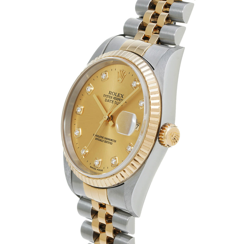 ロレックス デイトジャスト 10Pダイヤ 16233G Y番(2002年頃製造) シャンパン/ダイヤモンド メンズ 腕時計 自動巻き 中古 銀蔵