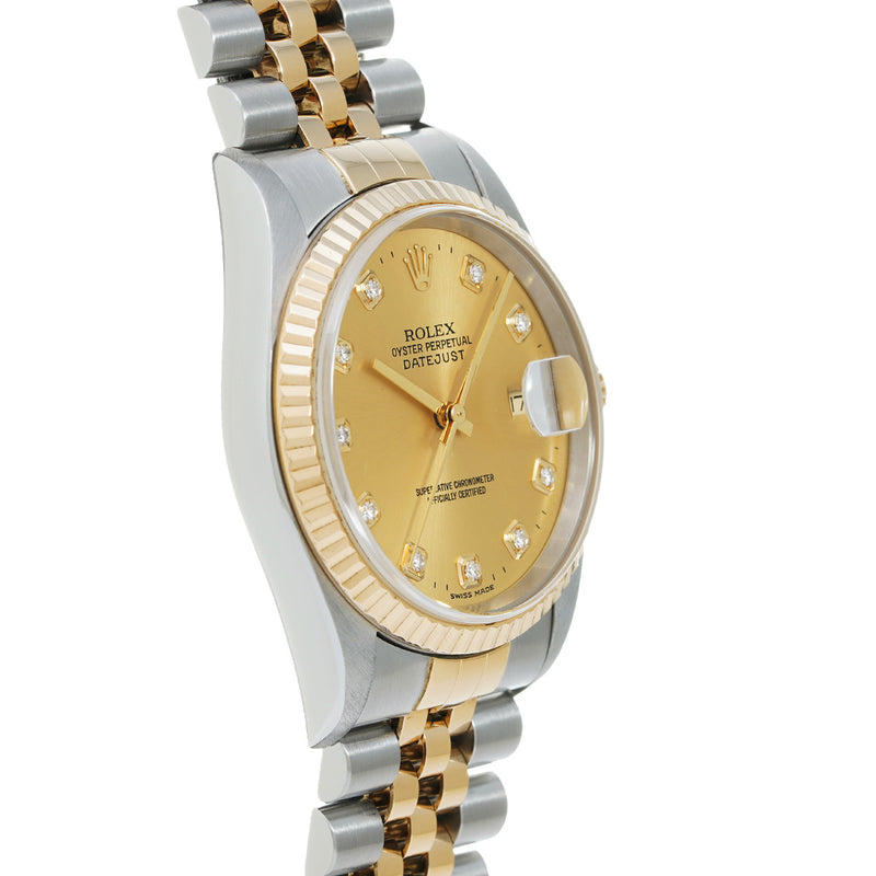ロレックス デイトジャスト 10Pダイヤ 16233G Y番(2002年頃製造) シャンパン/ダイヤモンド メンズ 腕時計 自動巻き 中古 銀蔵