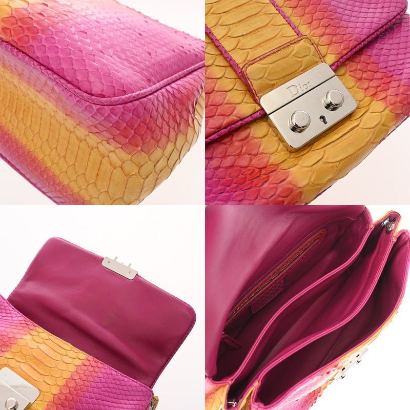 CHRISTIAN DIOR クリスチャンディオール ニューロックチェーンショルダー パープル/オレンジ/イエロー レディース パイソン ショルダーバッグ ABランク 中古 銀蔵