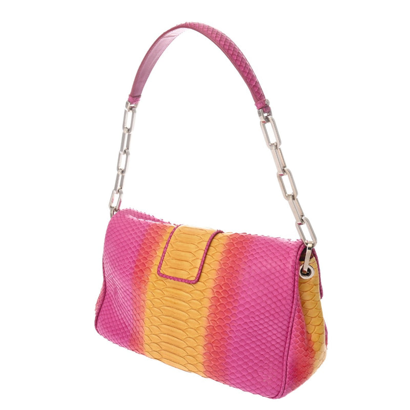 CHRISTIAN DIOR クリスチャンディオール ニューロックチェーンショルダー パープル/オレンジ/イエロー レディース パイソン ショルダーバッグ ABランク 中古 銀蔵