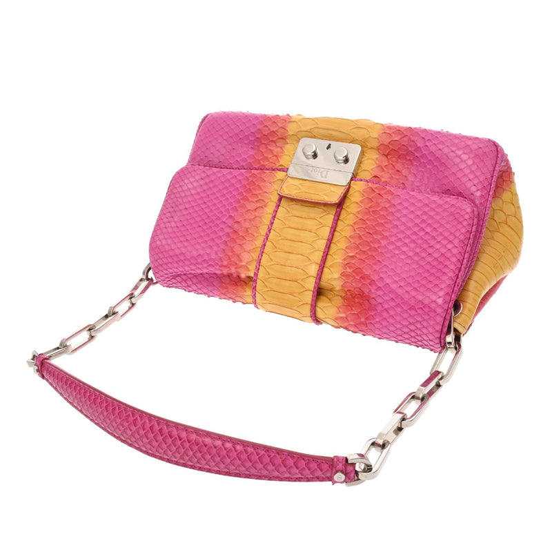 CHRISTIAN DIOR クリスチャンディオール ニューロックチェーンショルダー パープル/オレンジ/イエロー レディース パイソン ショルダーバッグ ABランク 中古 銀蔵