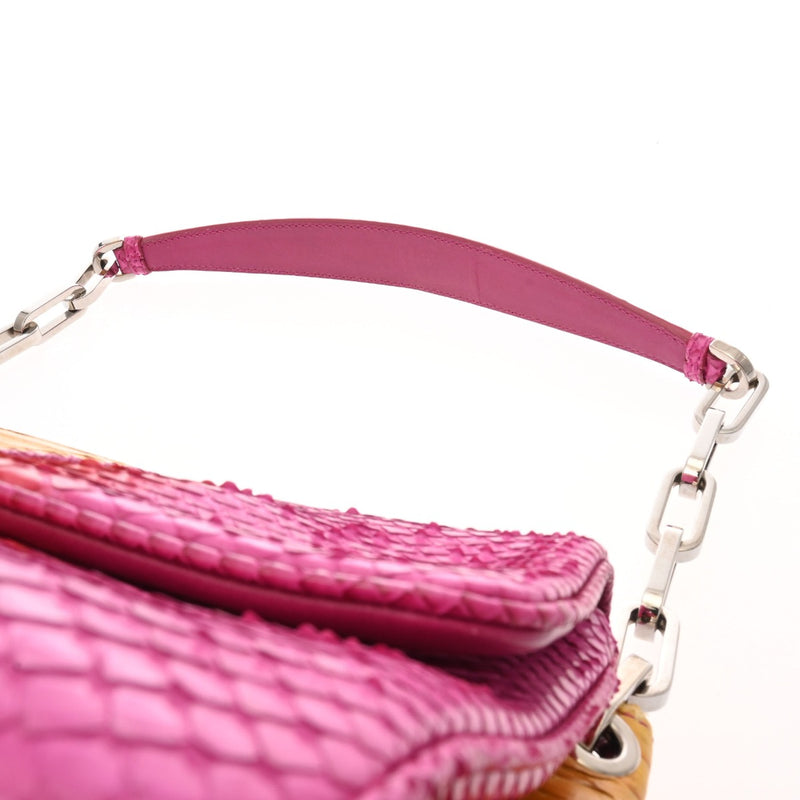 CHRISTIAN DIOR クリスチャンディオール ニューロックチェーンショルダー パープル/オレンジ/イエロー レディース パイソン ショルダーバッグ ABランク 中古 銀蔵