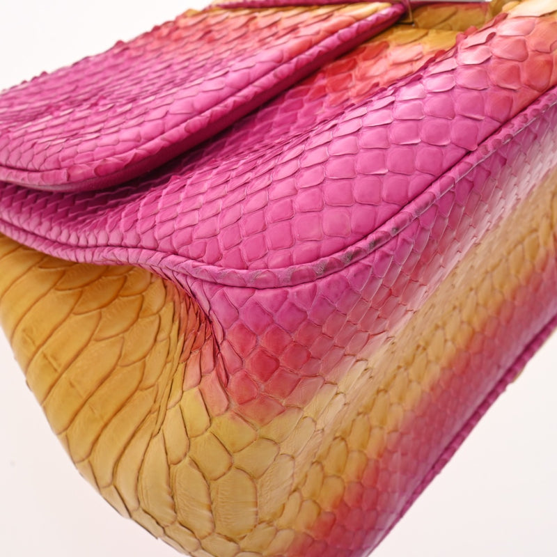 CHRISTIAN DIOR クリスチャンディオール ニューロックチェーンショルダー パープル/オレンジ/イエロー レディース パイソン ショルダーバッグ ABランク 中古 銀蔵