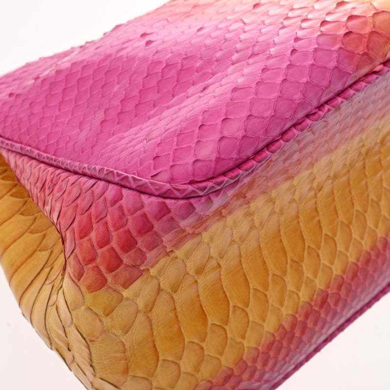 CHRISTIAN DIOR クリスチャンディオール ニューロックチェーンショルダー パープル/オレンジ/イエロー レディース パイソン ショルダーバッグ ABランク 中古 銀蔵