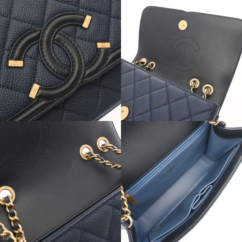CHANEL シャネル CCフィリグリー チェーンショルダー ネイビー A93340 レディース キャビアスキン ショルダーバッグ Aランク 中古 銀蔵