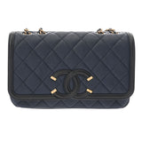 CHANEL シャネル CCフィリグリー チェーンショルダー ネイビー A93340 レディース キャビアスキン ショルダーバッグ Aランク 中古 銀蔵