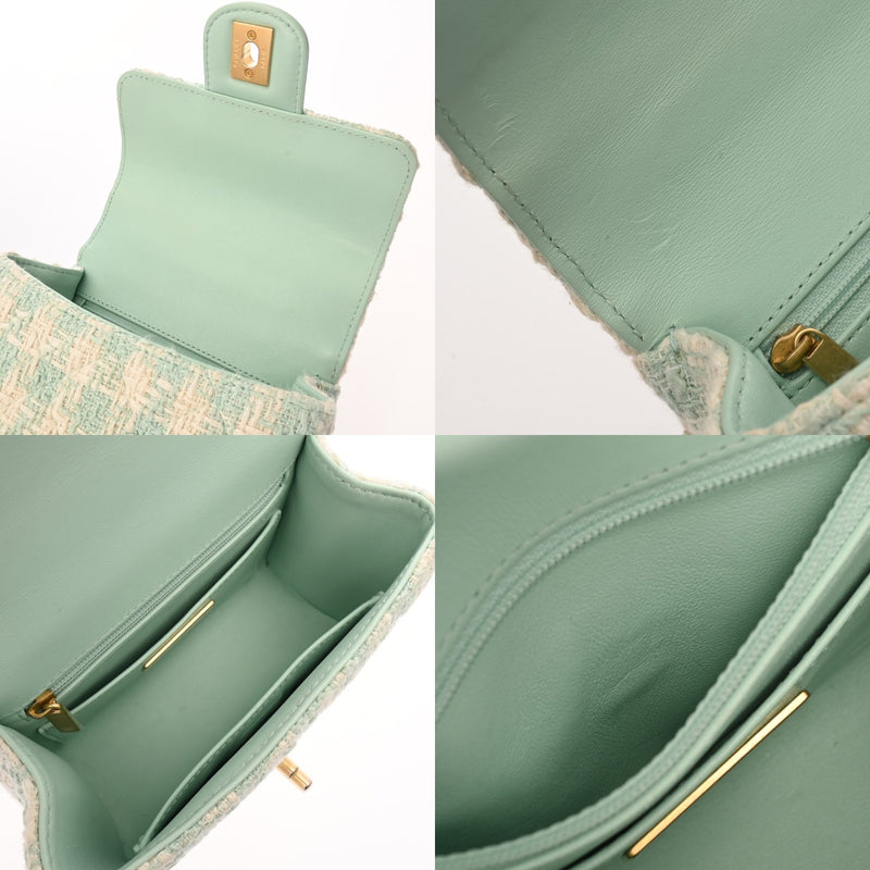 CHANEL シャネル トップハンドル 2WAYバッグ グリーン レディース ツイード レザー ショルダーバッグ Aランク 中古 銀蔵