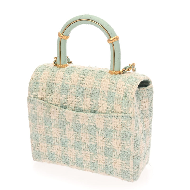 CHANEL シャネル トップハンドル 2WAYバッグ グリーン レディース ツイード レザー ショルダーバッグ Aランク 中古 銀蔵