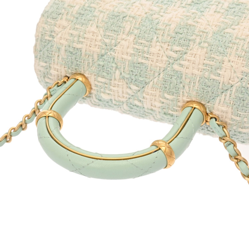 CHANEL シャネル トップハンドル 2WAYバッグ グリーン レディース ツイード レザー ショルダーバッグ Aランク 中古 銀蔵