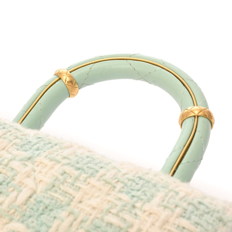 CHANEL シャネル トップハンドル 2WAYバッグ グリーン レディース ツイード レザー ショルダーバッグ Aランク 中古 銀蔵