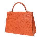 HERMES エルメス ケリー 32 外縫い 2WAY オレンジ □F刻印(2002年頃) レディース オーストリッチ ハンドバッグ ABランク 中古 銀蔵
