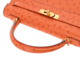 HERMES エルメス ケリー 32 外縫い 2WAY オレンジ □F刻印(2002年頃) レディース オーストリッチ ハンドバッグ ABランク 中古 銀蔵