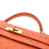 HERMES エルメス ケリー 32 外縫い 2WAY オレンジ □F刻印(2002年頃) レディース オーストリッチ ハンドバッグ ABランク 中古 銀蔵