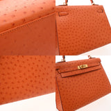 HERMES エルメス ケリー 32 外縫い 2WAY オレンジ □F刻印(2002年頃) レディース オーストリッチ ハンドバッグ ABランク 中古 銀蔵