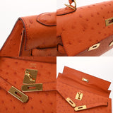 HERMES エルメス ケリー 32 外縫い 2WAY オレンジ □F刻印(2002年頃) レディース オーストリッチ ハンドバッグ ABランク 中古 銀蔵