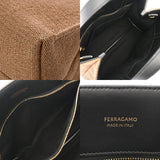 SALVATORE FERRAGAMO フェラガモ ロゴ トートバッグ M ミーレ/ブラック レディース ラフィア レザー 2WAYバッグ 新同 中古 銀蔵