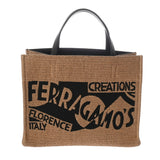 SALVATORE FERRAGAMO フェラガモ ロゴ トートバッグ M ミーレ/ブラック レディース ラフィア レザー 2WAYバッグ 新同 中古 銀蔵