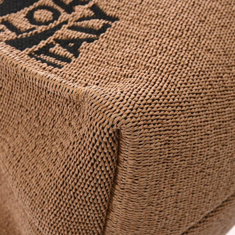 SALVATORE FERRAGAMO フェラガモ ロゴ トートバッグ M ミーレ/ブラック レディース ラフィア レザー 2WAYバッグ 新同 中古 銀蔵