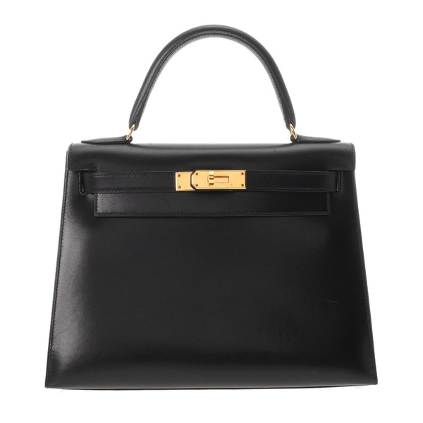 HERMES エルメス ケリー 28 外縫い 2WAY ブラック □C刻印(1999年頃) レディース ボックスカーフ ハンドバッグ ABランク 中古 銀蔵