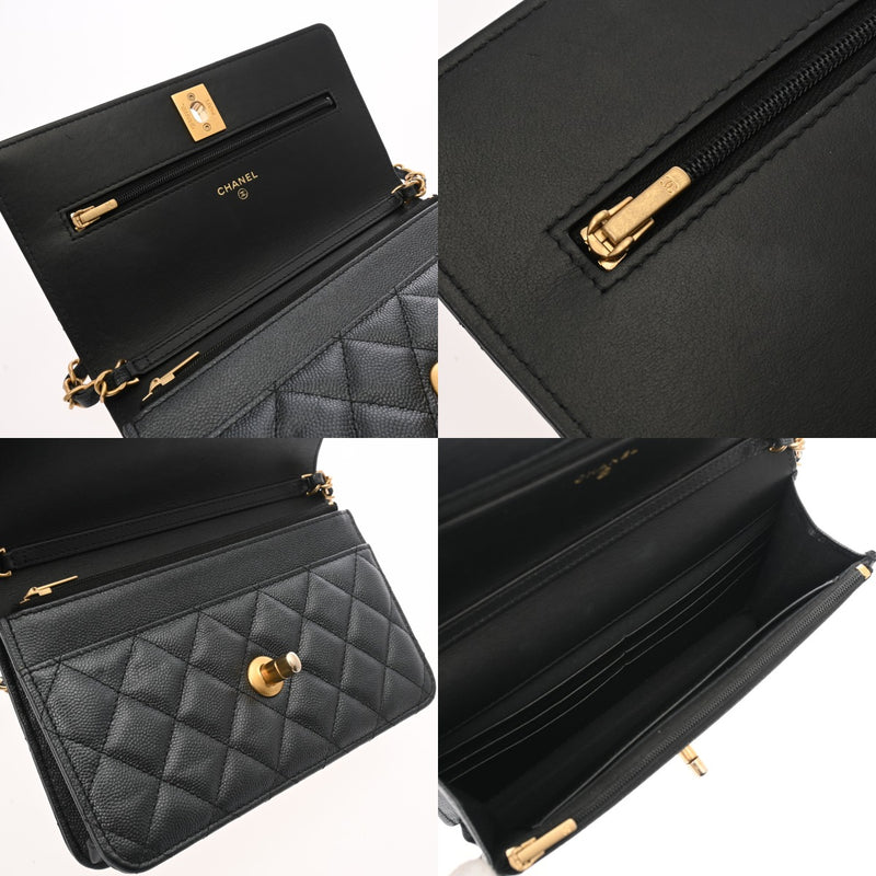 CHANEL シャネル マトラッセ チェーンウォレット  ガンメタ A33814 レディース キャビアスキン ショルダーバッグ ABランク 中古 銀蔵