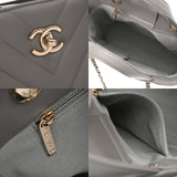 CHANEL シャネル Vステッチ チェーントート グレー A91642 レディース レザー トートバッグ ABランク 中古 銀蔵