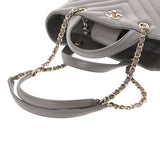 CHANEL シャネル Vステッチ チェーントート グレー A91642 レディース レザー トートバッグ ABランク 中古 銀蔵