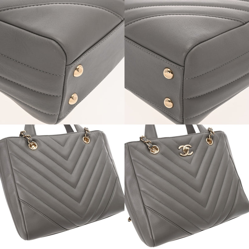 シャネル チェーントート 42988 グレー レディース レザー トート