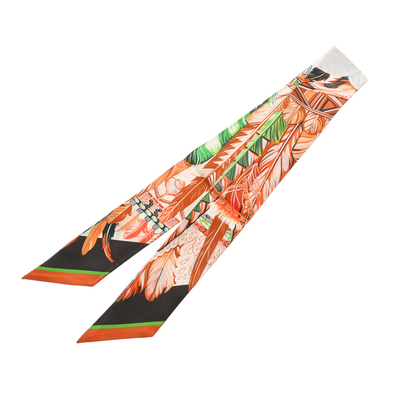 HERMES エルメス ツイリー DANSE PACIFIQUE オレンジ系 レディース シルク100％ スカーフ 新同 中古 銀蔵