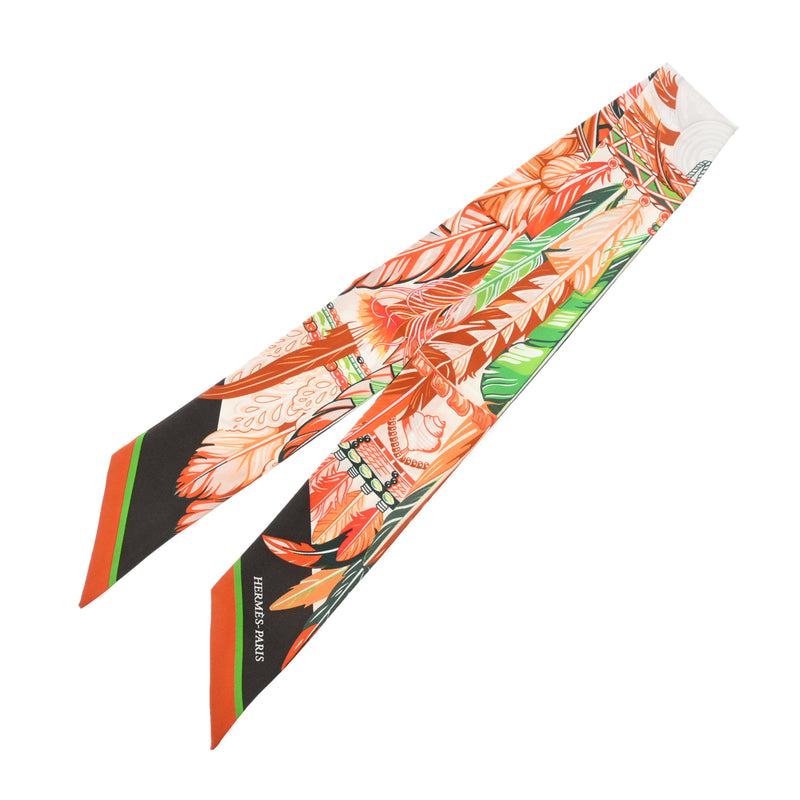 HERMES エルメス ツイリー DANSE PACIFIQUE オレンジ系 レディース シルク100％ スカーフ 新同 中古 銀蔵