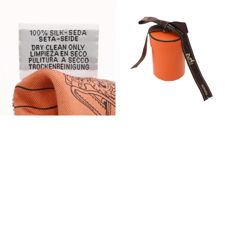 HERMES エルメス ツイリー BRIDES DE GALA オレンジ/ホワイト 063940S レディース シルク100％ スカーフ 新同 中古 銀蔵