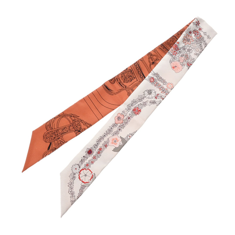 HERMES エルメス ツイリー BRIDES DE GALA オレンジ/ホワイト 063940S レディース シルク100％ スカーフ 新同 中古 銀蔵