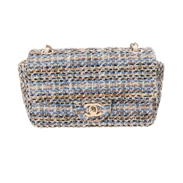 CHANEL シャネル マトラッセ ミニクラシック 20cm ブルー系マルチカラー A69900 レディース ツイード ショルダーバッグ Aランク 中古 銀蔵